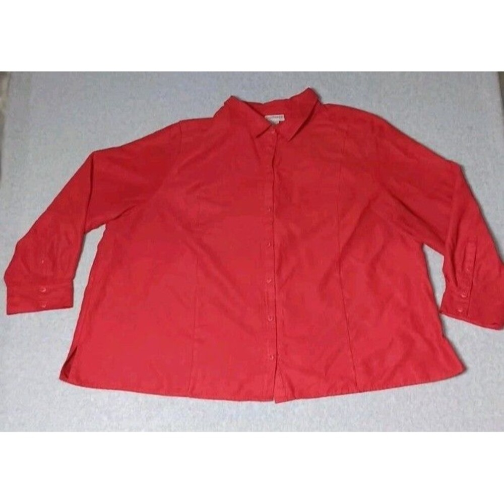 Catherines Long Sleeve Suede Button Up Womens Size 3XL Red Velveety Collared